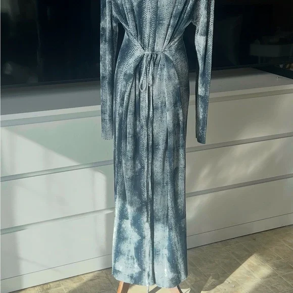 Blue and White Long Sleeve Mesh Dress - Picture 2 of 2